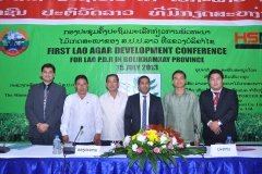 Mr. Sadik Mohammad Chowdhury, MD of L.A.I.D with H.E. Dr. Phet Phomphiphak, Vice Minister of Agriculture and Forestry of Lao P.D.R, H.E. Mr. Souvanny Saysana, Governor of Bolikhamxay Province and others during the First Lao Agar Development Conference, Paksan, Bolikhamxay Province, Lao P.D.R on 15 July 2013.