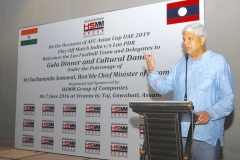 H.E. Ravi Shankar Aisola, Indian Ambassador to Lao PDR addressing the Lao Football Team on 7 June 2016 at Gala Dinner, Guwahati, Assam - sponsored by HSMM Group of Companies