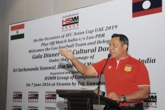 Mr. Habib Mohammed Chowdhury, Founder Chairman and Managing Director of HSMM Group of Companies, Lao PDR addressing the Lao Football Team on 7 June 2016 at Gala Dinner, Guwahati, Assam - sponsored by HSMM Group of Companies