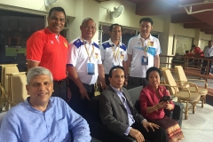 H.E. Ravi Shankar Aisola, Indian Ambassador to Lao PDR, H.E. Southam Sakonhninhom, Ambassador of Lao PDR to India and Mr. Habib Mohammed Chowdhury, Founder Chairman and Managing Director of HSMM Group of Companies, Lao PDR with the Coached of Lao National Football Team at AFC Asian Cup UAE 2019 Qualify Match India V/S Lao PDR on 07 June 2016, Guwahati, Assam, India